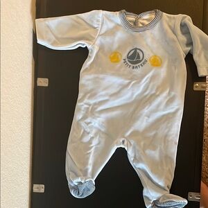 Petit Bateau Light Blue Footie with Yellow Accents